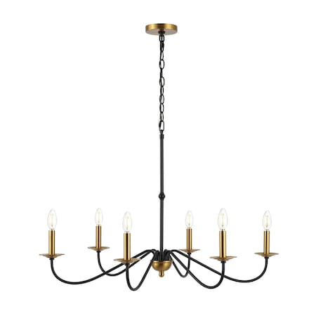 Jonathan Y Wicklow 34.75" 6-Light Bohemian Farmhouse Iron LED Chandelier, Brass Gold/Black JYL7559C