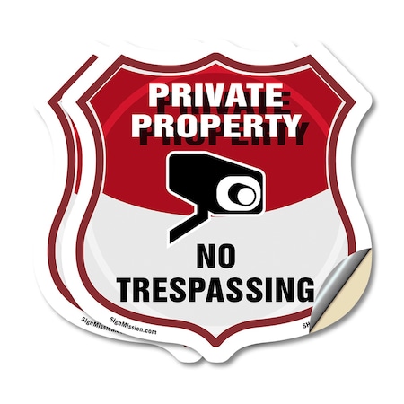 Signmission Private Property Shield Sign No Trespass, 4 inch X 4 inch, Vinyl Decal, 2PK SHI-D-2PACK-4-448
