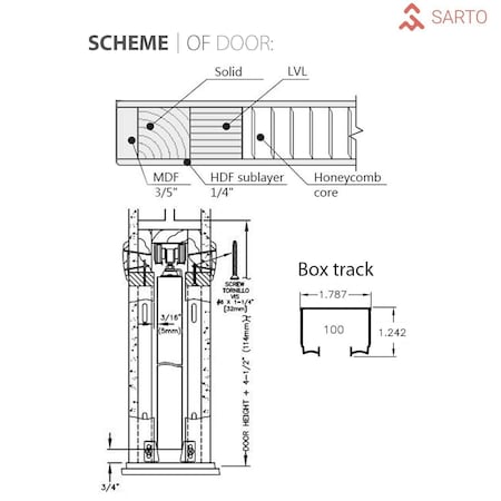 Sartodoors Double Pocket Interior Door, 36" x 80", Concrete PLANUM0010DP-BTN-36