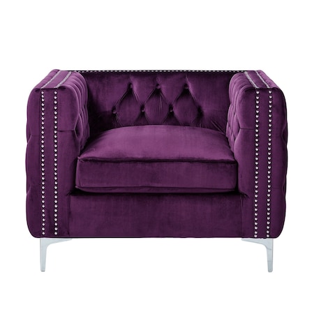 Homeroots 35" Purple And Silver Velvet Tufted Club Chair 534116