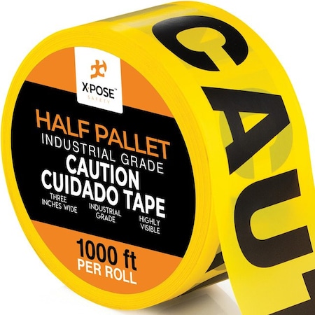 Xpose Safety Caution Tape, PVC, Caution/Cuidado, High Visibility Yellow, 3 in W., 1000 ft L., Half Pallet, PK480 PCCT-HP480-X