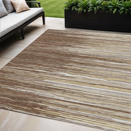Homeroots 5' X 8' Brown Beige And Ivory Striped Washable Indoor Outdoor Area Rug 597230