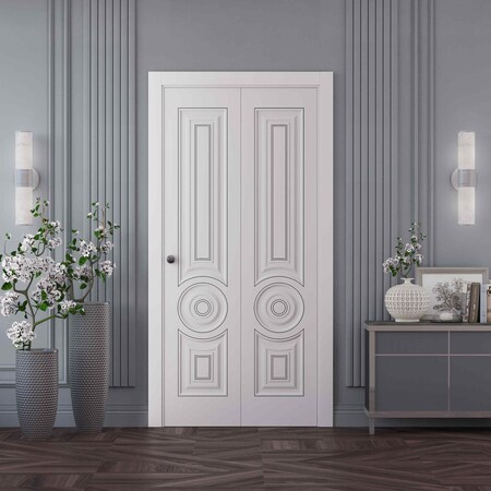 Sartodoors Sliding Closet Bi-fold Doors 60x96 inches White Solid Core Modern Interior ROYAL9855BF-EMAL-6096