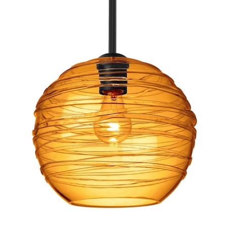 Besa Lighting Besa Wave 10 Pendant, Amber, Black Finish, 1x 60W MAX E26 Base 1TT-462782-BK