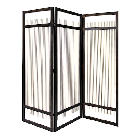 Homeroots 72" Brown Folding Three Panel Screen Room Divider 415093