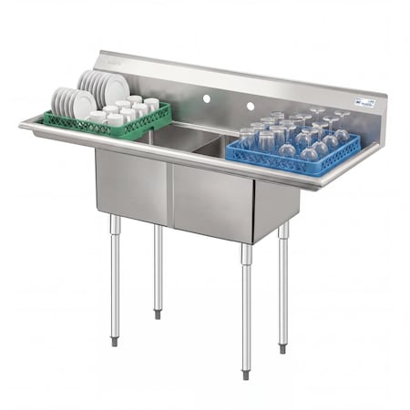 Koolmore 2 Compartment Stainless Steel NSF Commercial Kitchen Prep & Utility Sink with 2 Drainboards SB141611-12B3