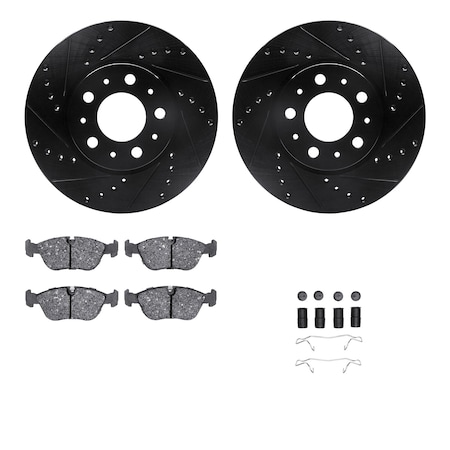 Dynamic Friction Co DFC Rotors-Drilled & Slotted-Black w/ 5000 Advanced Brake Pads Incl Hdw 8512-27153