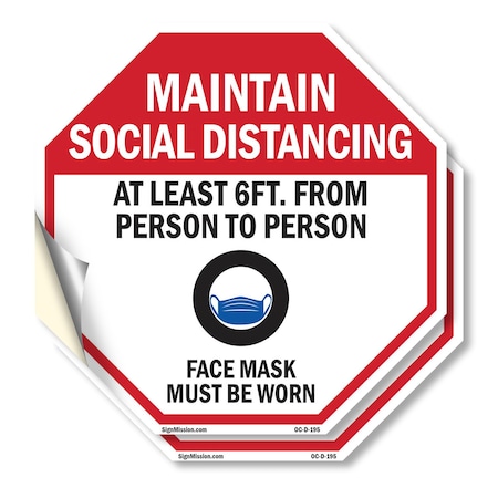 Signmission Maintain Social Distancing At Least, 18 inch X 18 inch, Vinyl Decal, 2PK OC-D-2PACK-18-195