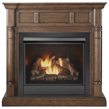 Duluth Forge Ventless Natural Gas Fireplace With Mantel - 32,000 BTU, Remote Control, Walnut Finish FNI32R-M-WN