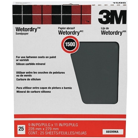 3M 3M 88599 Sandpaper, 1500-Grit, Ultra Fine, Silicone Carbide, Tan 88599
