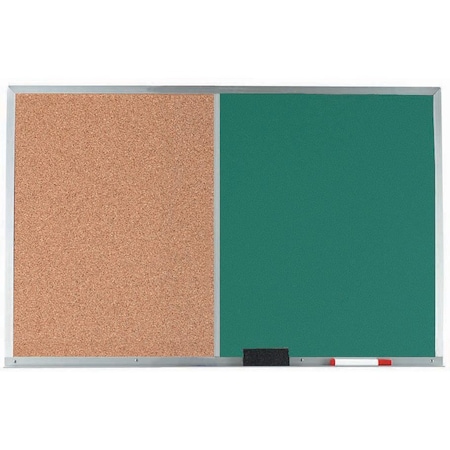 Aarco Combination Board, Natural Pebble Grain Cork Bulletin Board/Green Chalkboard w/ Al Frame, 24''Hx36''W DCO2436G