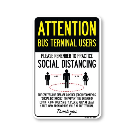 Signmission Public Safety, Bus Terminal Users Practice Social Distancing, 14in X 10in Decal, OS-NS-D-1014-25380 OS-NS-D-1014-25380