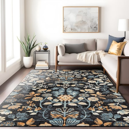 World Rug Gallery Symmetrical Floral Area Rug 7 ft 10 in x 10 ft Black WR146BLACK8X10