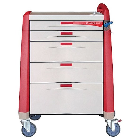 Capsa Healthcare Emergency Cart, 250 lb, Polymer, Assembled AM-EM-INT-RED