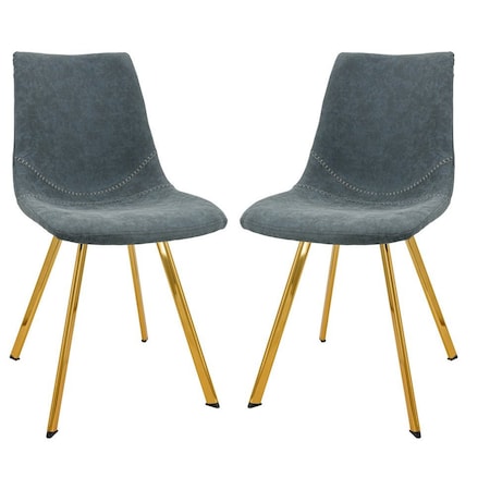 Leisuremod Markley Modern Leather Dining Chair with Gold Legs, Peacock Blue, 2PK MCG18BU2