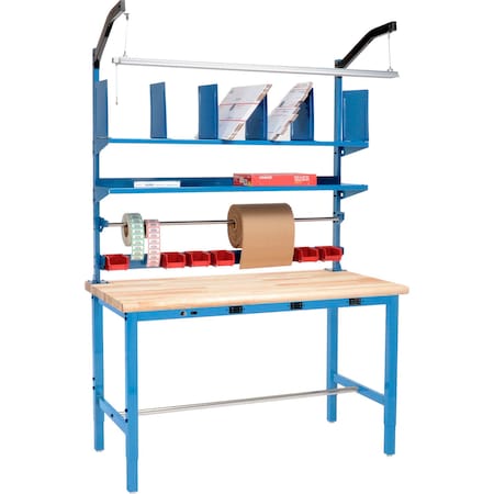 Global Industrial Packing Workbench W/Riser Kit and Power Apron, Maple Safety Edge, 60"W x 36"D 412458B