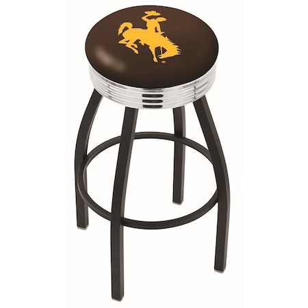 Holland Bar Stool Co 25" Blk Wrinkle Wyoming Swivel Bar Stool, Chrome Ring L8B3C25Wymng