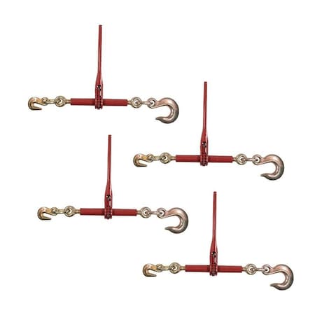 Mytee Products 5/16in-3/8in Heavy Duty Ratchet Chain Binder, 5/16in Grab Hook & 1/2in Slip Hook, 4PK CBRS516-SHx4