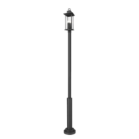Z-Lite Tiberius 4 Light Outdoor Post Mounted Fixture, Black/Clear Seedy, 12 In W x 120 In H 5017PHBR-5010P-BK