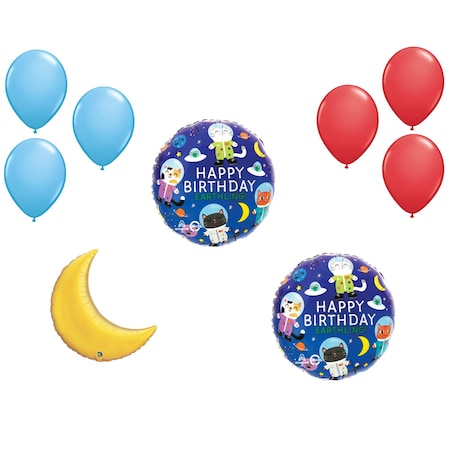 Loonballoon Space, Alien, Rocket Theme Balloon Set, 2x Birthday Space Cats Balloon, Moon Foil 81548