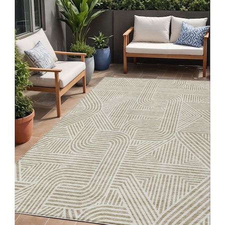 Homeroots 5' X 8' Beige And Brown Abstract Washable Indoor Outdoor Area Rug 594900