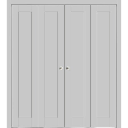 Sartodoors Sliding Closet Double Bi-fold Doors Grey Solid Core Modern Interior QUADRO4111DBF-GRE-72 x 96 (4* 18x96)
