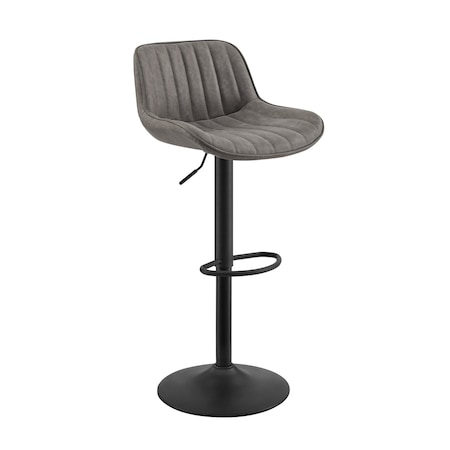 Homeroots Set of Two 31" Gray And Black Faux Leather And Steel Swivel Low Back Adjustable Height Bar Chairs 524977