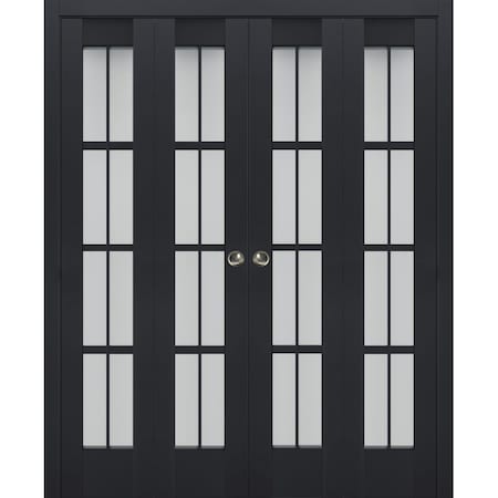 Sartodoors Sliding Closet Double Bi-fold Doors 96" x 96" (4* 24x96), Veregio 7412 Antracite with Frosted Glass VEREGIO7412DBF-ANT-96 x 96 (4* 24x96)