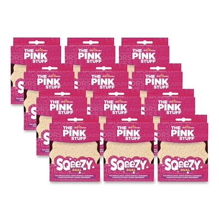 The Pink Stuff Sqeezy Dual-Sided Sponge and Scrubber, 4" x 5.3", 3.8" Thick, Pink/Ivory, 12PK RST823773CT