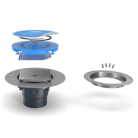Zurn PVC; Deck Plate, Clamp: Stainless Steel, Strainer: Square, Floor Cleanout CO2-PV2-ST-CC
