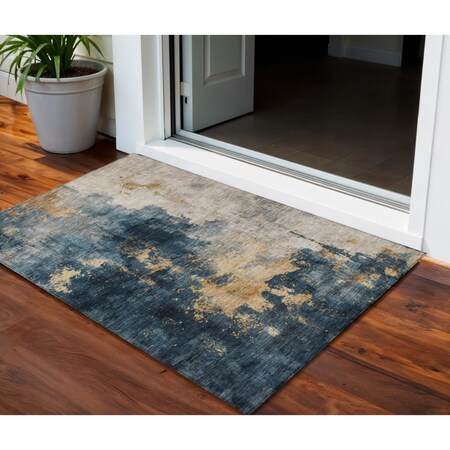 Homeroots 3' X 5' Blue Gray And Gold Abstract Washable Indoor Outdoor Area Rug 603047