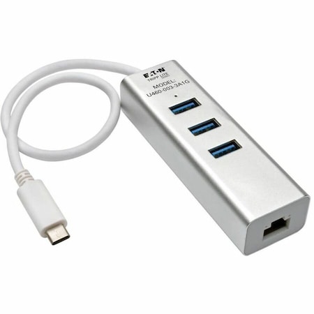 Tripp Lite PORTABLE USB 3.1 GEN 1 GIGABIT ETHERNET ADAPTER WITH 3-PORT HUB, ALUMINUM U460-003-3A1G