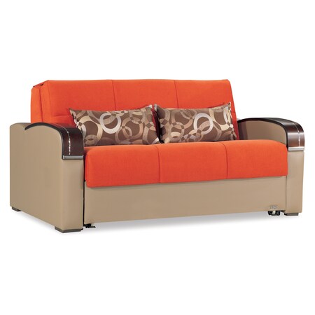 Homeroots 74" Orange Chenille Sleeper Sofa And Toss Pillows With Brown Legs 607196