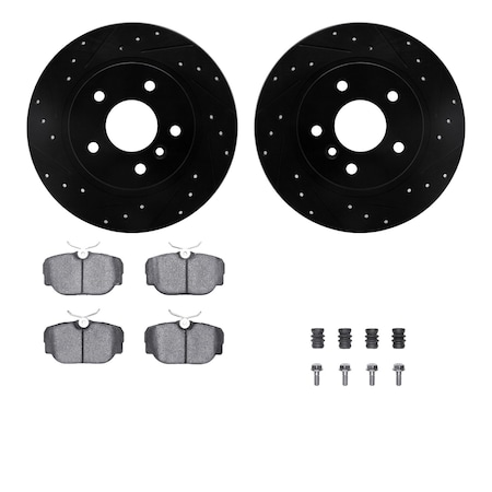 Dynamic Friction Co DFC Brake Rotor - Drilled & Slotted - Black w/5000 Brake Pads & HW Kit 8512-11001