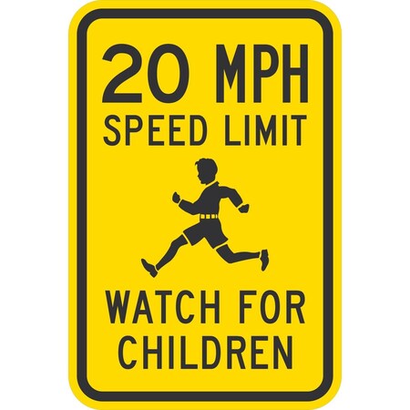 Lyle 20 Mph Speed Limit Watch For Children (W/Sym), 12x18, Diamond Grade, Yellow G-2685-DG_12x18