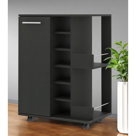 Homeroots Black Rolling Bar Cart With Wine Storage 535092
