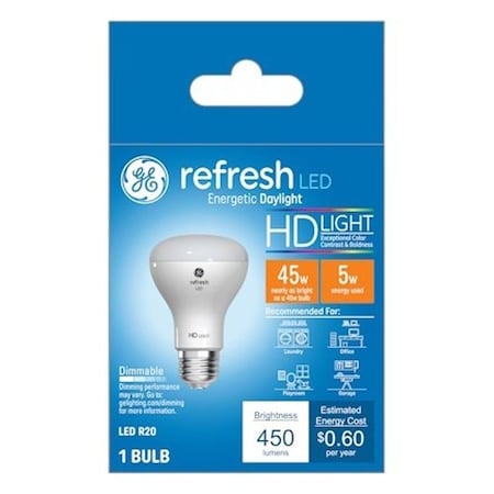 Ge Industrial Solutions LED Bulb, Flood/Spotlight, R20 Lamp, E26 Lamp Base, Dimmable, Daylight Light 45546