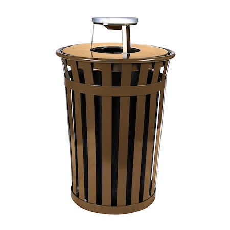 Witt Industries Brown Outdoor, Slatted Metal Waste Receptacle with Ash Top, Brown M3601-AT-BN
