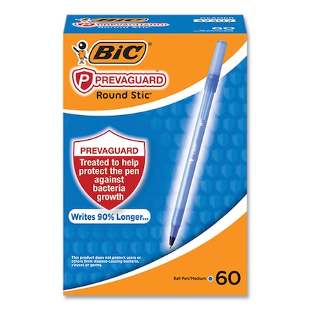 Bic PrevaGuard Round Stic Ballpoint Pen, Stick, Medium 1 mm, Blue Ink, Translucent Blue Barrel, 60PK GSAM60-BLU