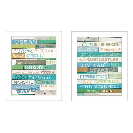 Homeroots Set Of Two Live in The Present 5 White Framed Print Wall Art, 2PK 405841