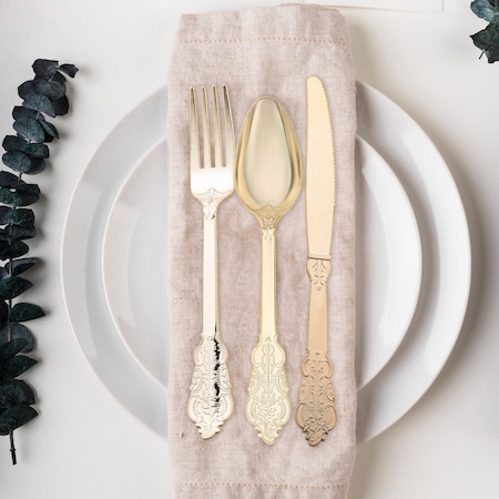 Smarty Had A Party Shiny Baroque Gold Plastic Forks (600 Forks), 600PK 7955-GBQ-CASE