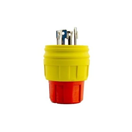 Ericson Watertight Locking Plug, L17-30P, 30 A, 600V AC, Three Phase, 3 Pole, Yellow 2526-PW6P-AM