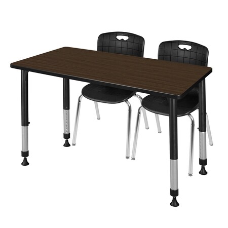 Regency Kee Adjustable Classroom Table W/ 2 Andy Stack Chairs, 48 in W, 30 in L, Neo Walnut MT4830NWAPBK40BK