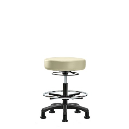 Blue Ridge Ergonomics Vinyl Mini-Stool-Medium Bench Ht with Chrome Foot Ring&Stat Glides in Adobe White Trailblazer Vinyl VMBMS-RG-CF-RG-8501