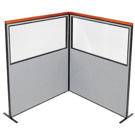 Global Industrial Interion Deluxe Freestanding 2-Panel Corner Divider w/Partial Window 60-1/4"W x 73-1/2"H Gray 695100GY