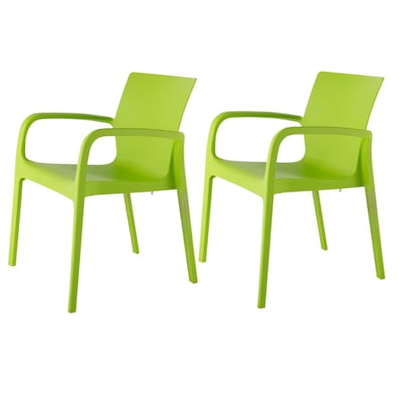 Homeroots Set of Two Green Heavy Duty Plastic Outdoor Stacking Dining Chairs, 2PK 565201