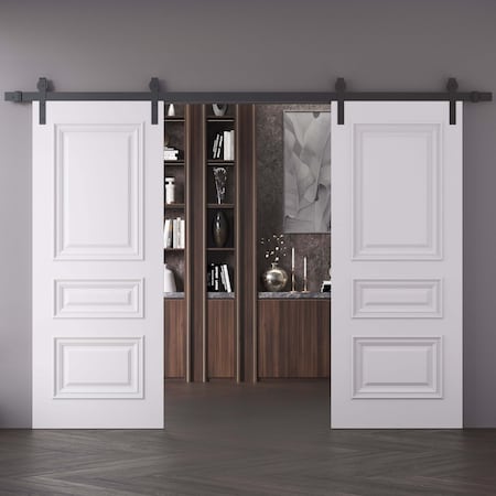 Sartodoors Double Barn Door 64x96 inches White Solid Core Modern Interior ROYAL9833DB-B-EMAL-6496