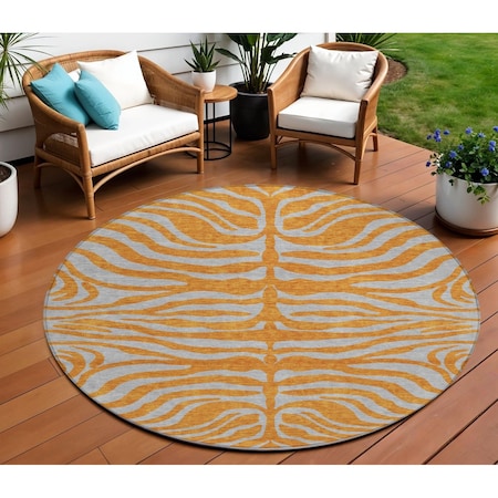 Homeroots 8' Copper And Gray Round Animal Print Washable Indoor Outdoor Area Rug 600686