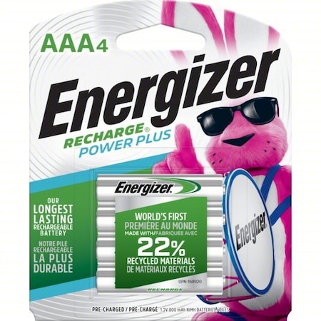 Energizer Rechargeable Battery, AAA, 800 mAh, PK4 NH12BP-4