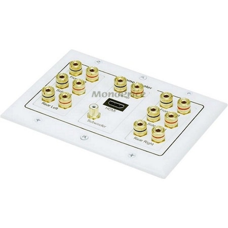 Monoprice A/V Wallplate, 3-Gang, 7.1 Stereo, White 6907